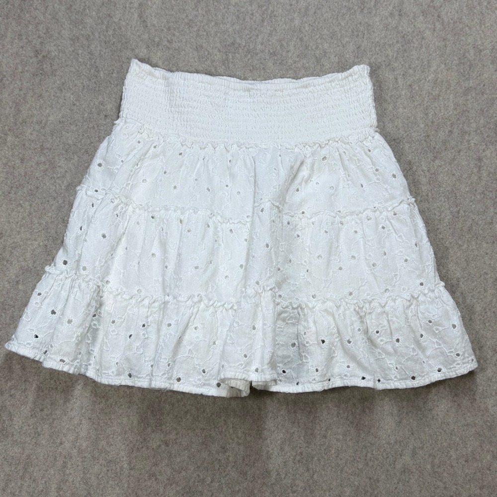 American Eagle Women S White Boho Cottagecore Eyelet Coastal Fairy Mini Skirt